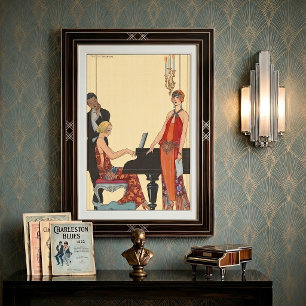 Póster Música antigua, Art Deco Pianista Músico Cantante