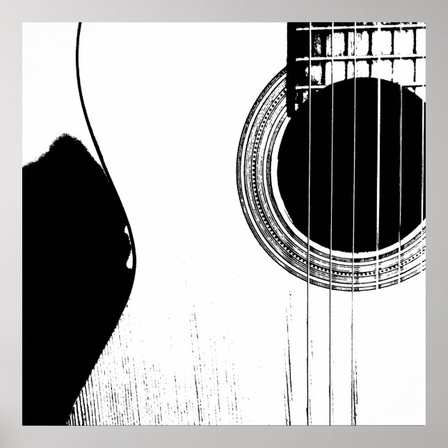 Póster Música Black White Resumen Guitarra Acústica (Frente)