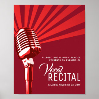 Póster Música clásica de micrófono recital vocal roja
