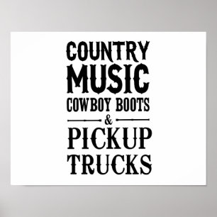 Póster Música country, botas de vaquero y camionetas
