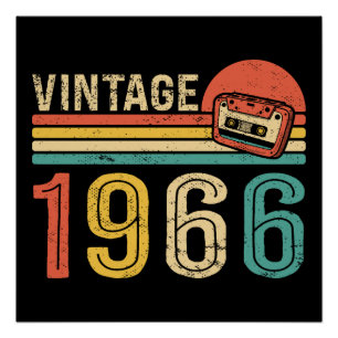 Póster Música de cassette de cumpleaños retro 1966 60 cum