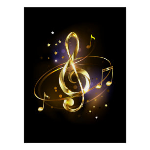 Póster Música de Clef de Triplete de Oro
