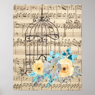 Póster Música de cosecha de vintage y natalidad