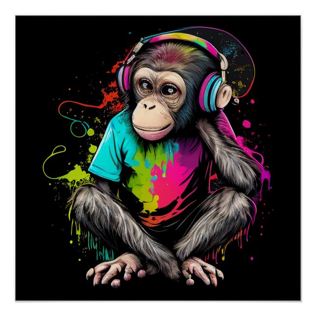 Póster Música de escucha de monos, música obsesionada con (Anverso)