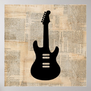 Póster Música de guitarra eléctrica con texto de periódic