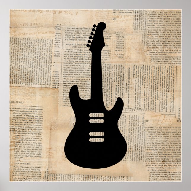Póster Música de guitarra eléctrica con texto de periódic (Frente)