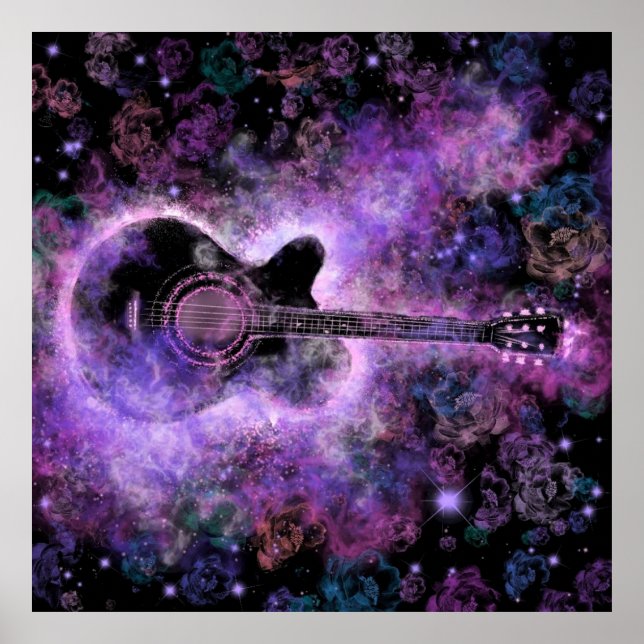 Póster Música de guitarra romántica pintura Poster púrpur (Frente)