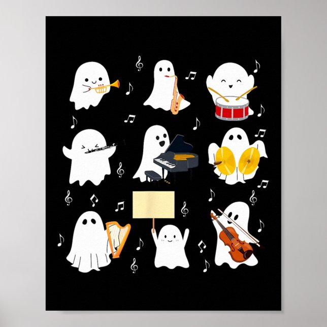 Póster Música de Halloween de Fantasma Jugando Instrument (Frente)