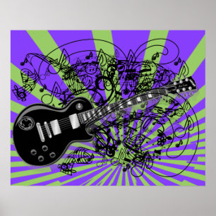 Póster Música de hoja vintage Rock N Roll