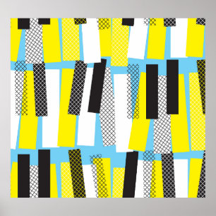 Póster Música de jazz, patrón geométrico azul amarillo.