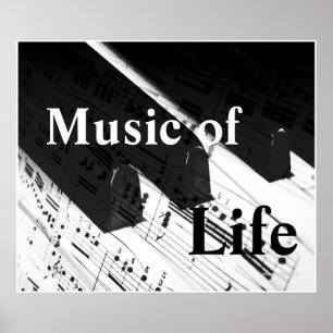 Póster Música de la vida: Piano Keys & Notes B&W Print