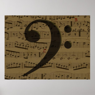 Póster Música de partitura de papel de Bass Clef