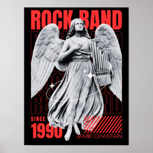 Póster Música de Rock Divertida Banda Negra y Roja