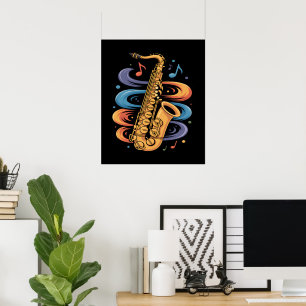 Póster Música de Saxofón Colorida Flujo Instrumento de Ja