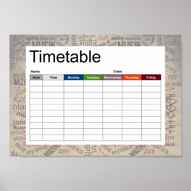 Póster Música en diferentes idiomas (Frente)