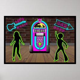 Póster música en directo en un bar con rockolas