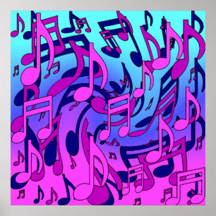 Póster Música Hermosa Notas Musicales Animadas Púrpura Ro