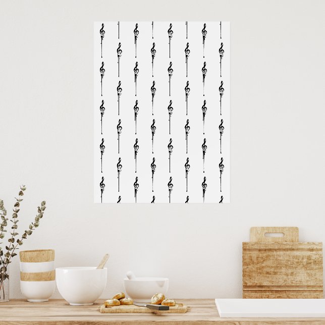Póster Música Motif Melding Treble Clef Black and White (Cocina)