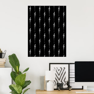 Póster Música Motif Melding Treble Clef White y Black