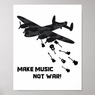Póster Música No Guerra Avión Guitarra Amar Paz Pac