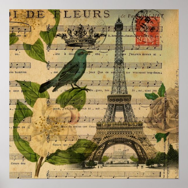 Póster música notes camellia french paris eiffel tower (Frente)
