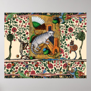 PÓSTER MÚSICA RARA DE BESTIARIO MEDIEVAL,GATO TOCANDO ÓRG