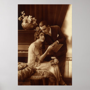 Póster Música Romántica Vintage, Amantes del Amor y la Ro