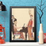 Póster Música vintage, cantante de música Art Deco pianis<br><div class="desc">Ilustracion vintage arte deco diseño musical de arte fino con un pianista tocando el piano y un cantante a punto de cantar y actuar con música. Las mujeres están usando el clásico vestido de moda de los años 20. Cantación de George Barbier. 1922</div>