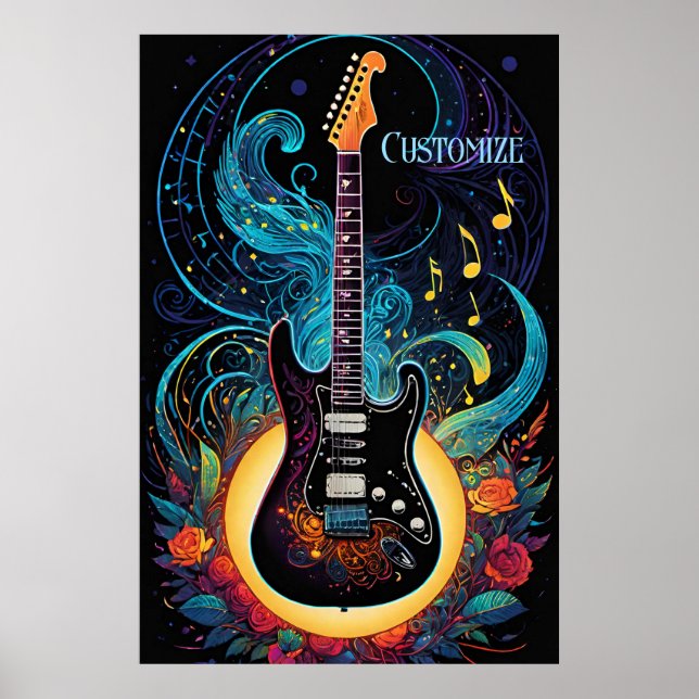Póster Música Y Rosas Guitarra Eléctrica (Frente)