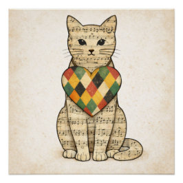 Póster Musical Cat Collage with Harlequin Heart