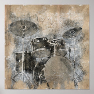 Póster Musical drum kit.