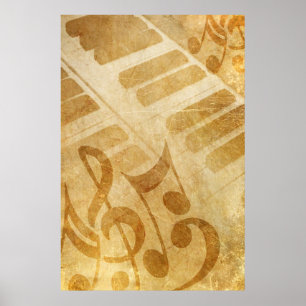 PÓSTER MUSICAL GRUNGE NOTA PIANO BACKGROUNDS FADED VINTA