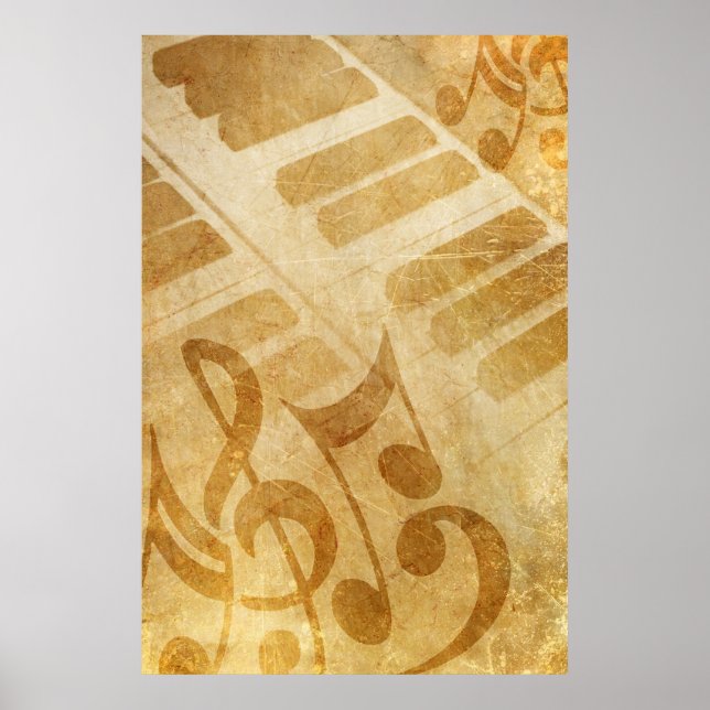 PÓSTER MUSICAL GRUNGE NOTA PIANO BACKGROUNDS FADED VINTA (Frente)
