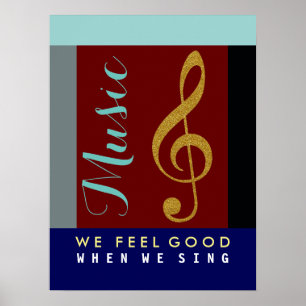 Póster musical note, golden treble clef, music theme