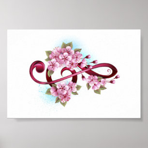 Póster Musical treble clef notes with Sakura flowers