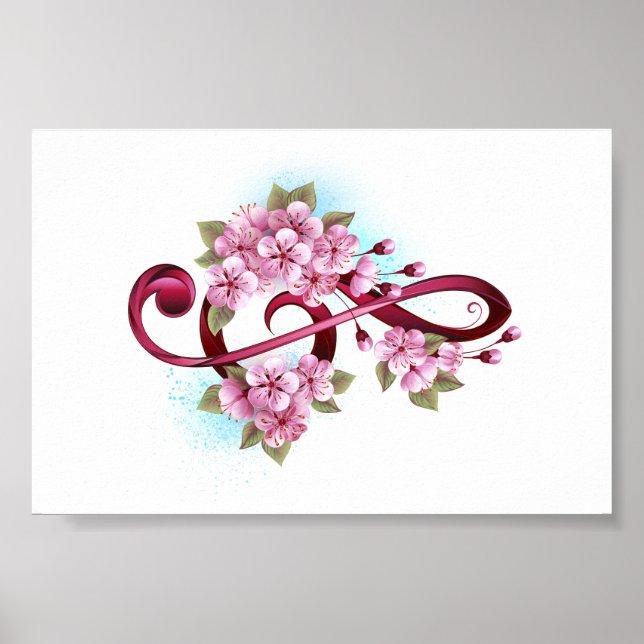 Póster Musical treble clef notes with Sakura flowers (Frente)