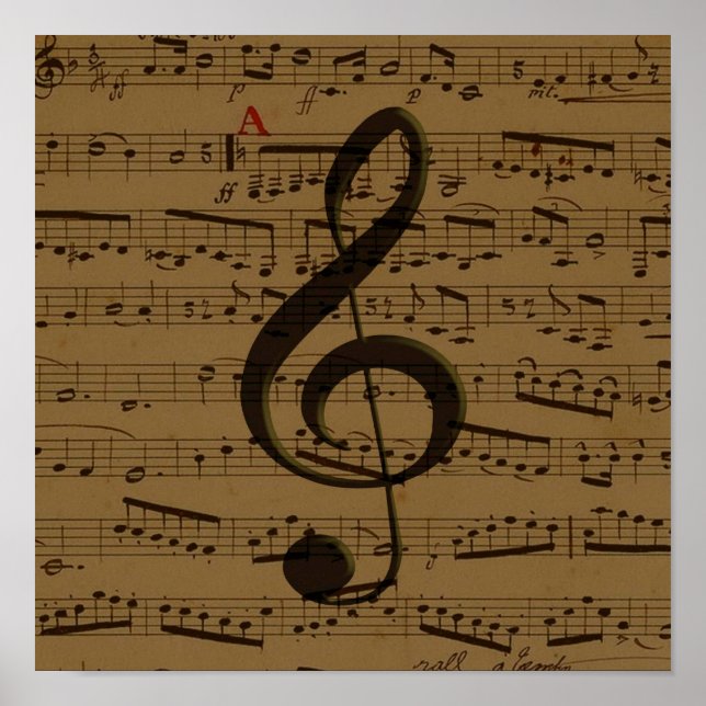 Póster Musical Treble Clef Sheet Music Classic (Frente)