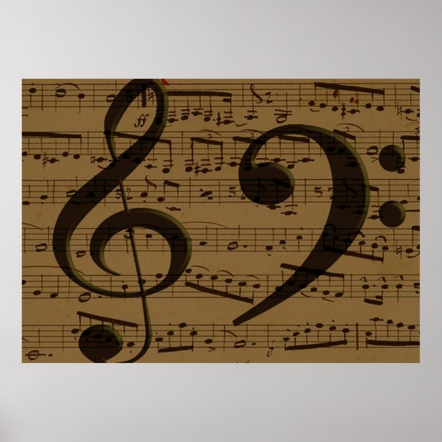 Póster Musical Treble Clef Sheet Music Classic (Frente)