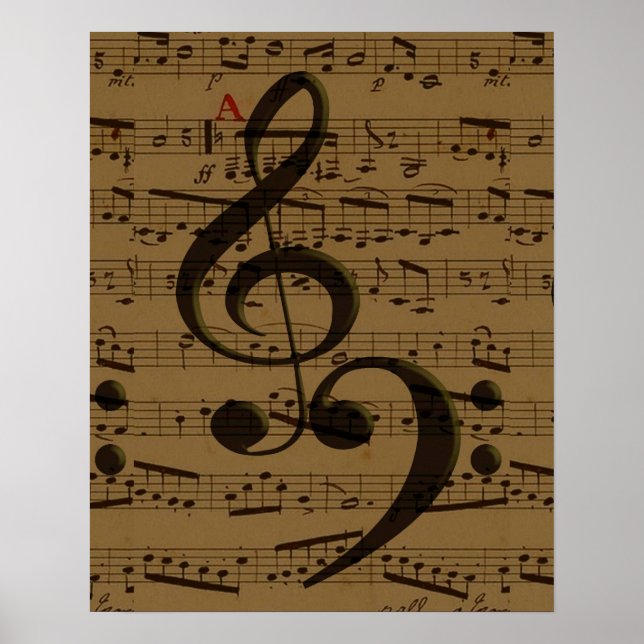 Póster Musical Treble Clef Sheet Music Classic (Frente)