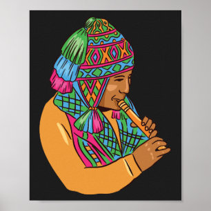 Póster Músico andino tradicional tocando gráfico de flaut