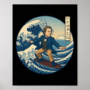 Póster Músico Clínico de Chopin Ukiyo-e Surfing Katakana