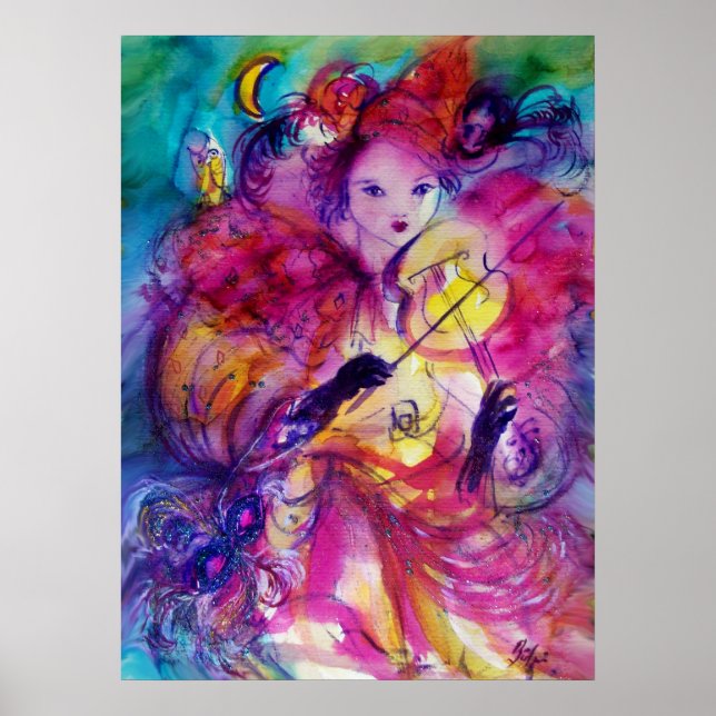 Póster Músico de Carnaval nocturno de MASQUERADE con traj (Frente)
