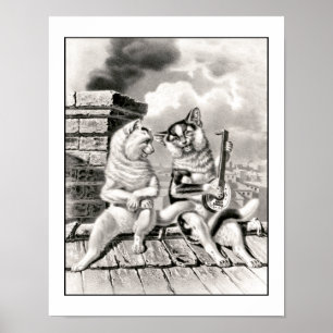 Póster Músico de gato de origen musical Lute Guitar Anima