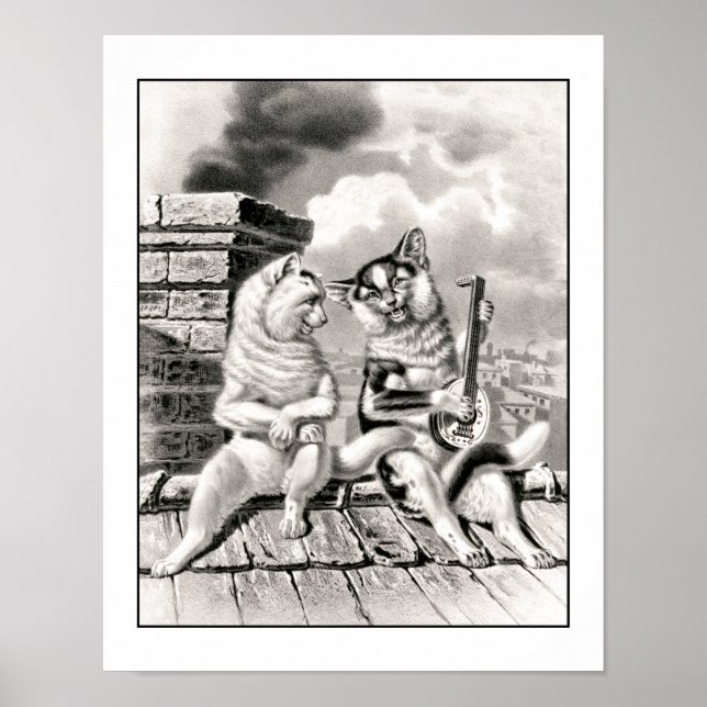 Póster Músico de gato de origen musical Lute Guitar Anima (Frente)
