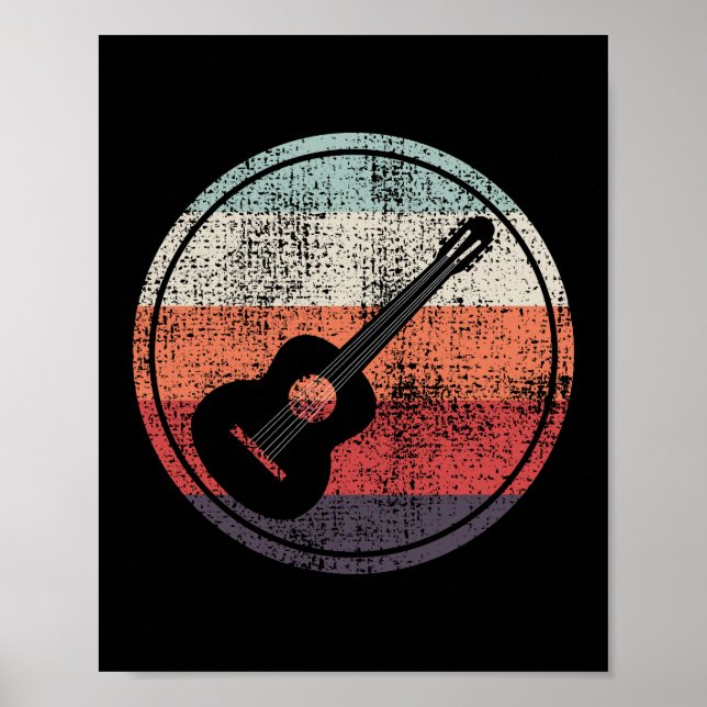 Póster Músico de guitarra acústica Battend Retro (Frente)