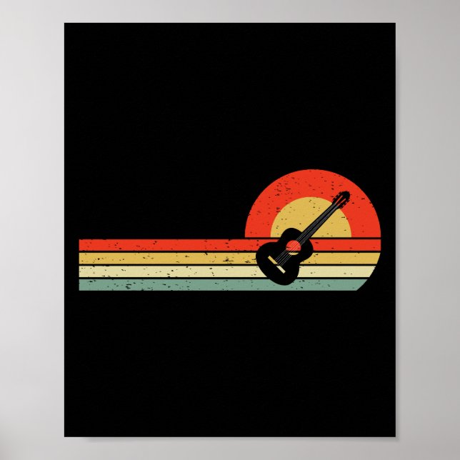 Póster Músico de guitarra acústica Battend Retro (Frente)