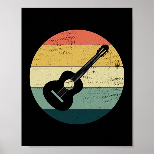 Póster Músico de guitarra acústica Battend Retro (Frente)