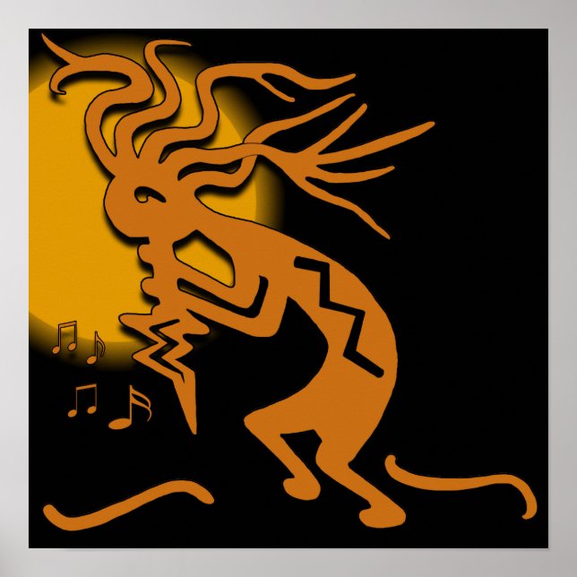 Póster Músico De Merricero De Kokopelli Con Luna (Frente)