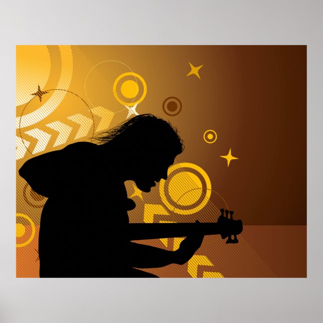 Póster Músico de Rock Abstracto Tocando la Guitarra (Frente)