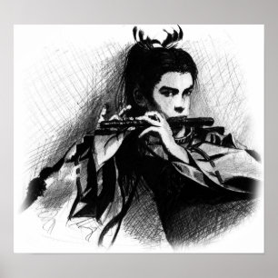 Póster músico de samurai